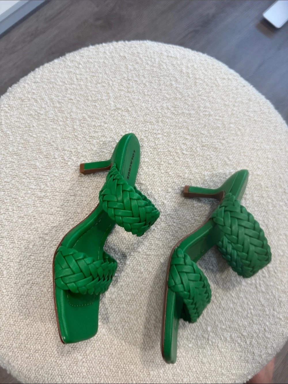 Green Braided Double-Strap Heeled Sandals for Women